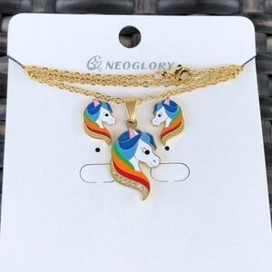 Rainbow Unicorn necklace earring set
